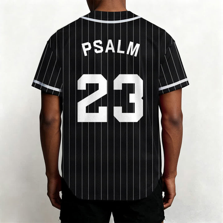 Maglia da baseball a righe sottili con bottoni, ispirata al Salmo 23, Christianartworkshop. - image 10