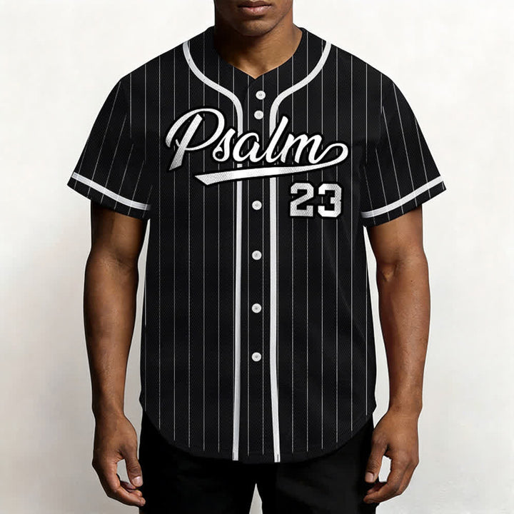 Maglia da baseball a righe sottili con bottoni, ispirata al Salmo 23, Christianartworkshop. - image 11