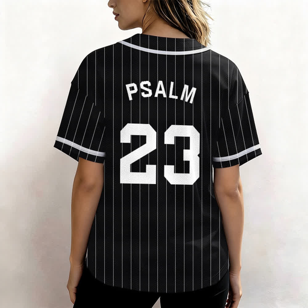 Maglia da baseball a righe sottili con bottoni, ispirata al Salmo 23, Christianartworkshop. - image 12