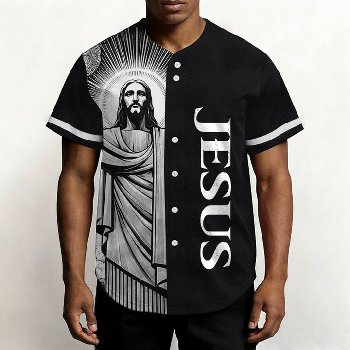 Christianartworkshop Maglia da baseball Halo Street con Gesù in bianco e nero - image 6