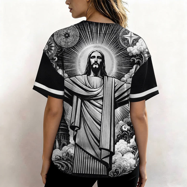 Christianartworkshop Maglia da baseball Halo Street con Gesù in bianco e nero - image 3
