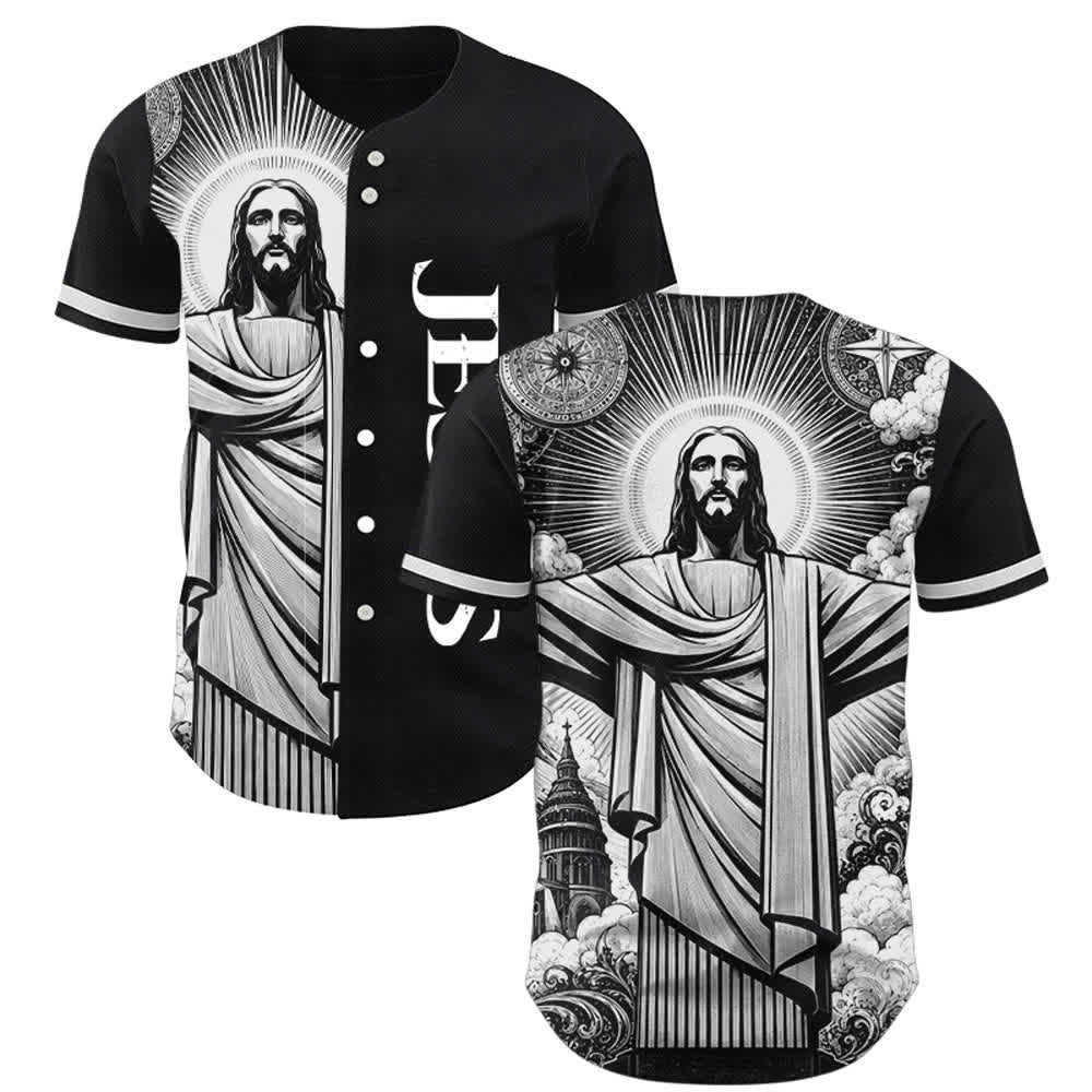 Christianartworkshop Maglia da baseball Halo Street con Gesù in bianco e nero - 5XL - image 0