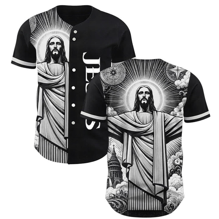 Christianartworkshop Maglia da baseball Halo Street con Gesù in bianco e nero - 5XL - image 0