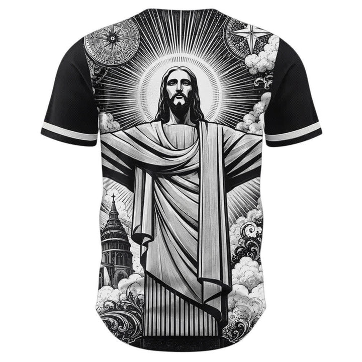 Christianartworkshop Maglia da baseball Halo Street con Gesù in bianco e nero - image 1