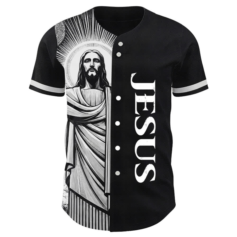 Christianartworkshop Maglia da baseball Halo Street con Gesù in bianco e nero - image 2