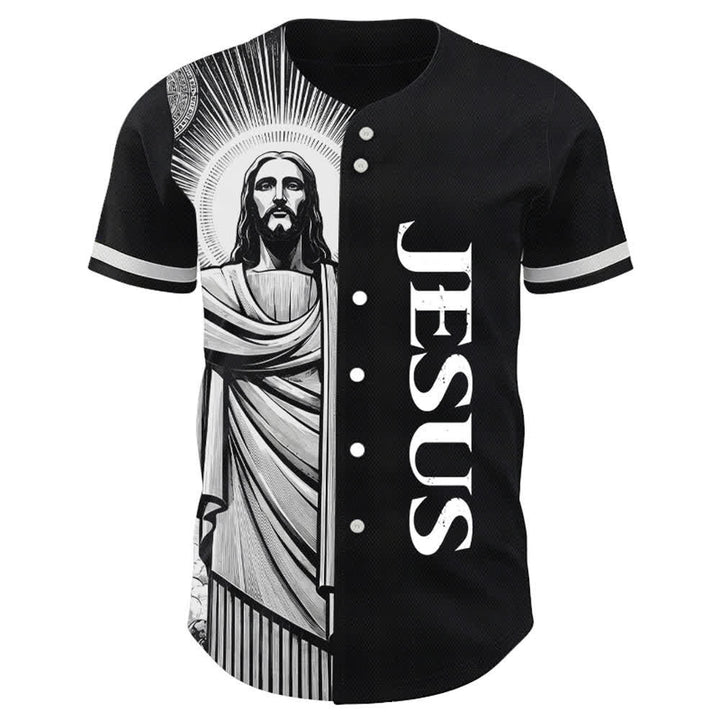 Christianartworkshop Maglia da baseball Halo Street con Gesù in bianco e nero - image 2