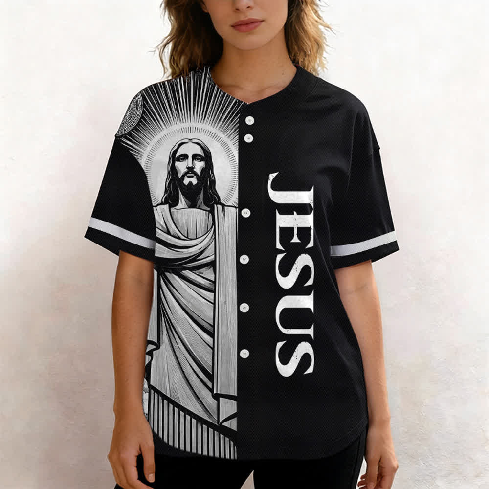 Christianartworkshop Maglia da baseball Halo Street con Gesù in bianco e nero - image 4