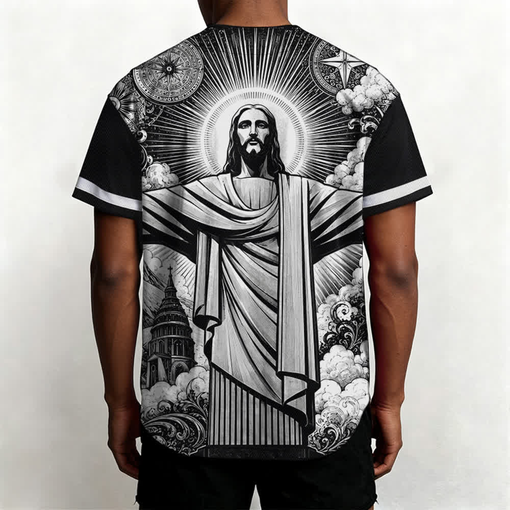 Christianartworkshop Maglia da baseball Halo Street con Gesù in bianco e nero - image 5