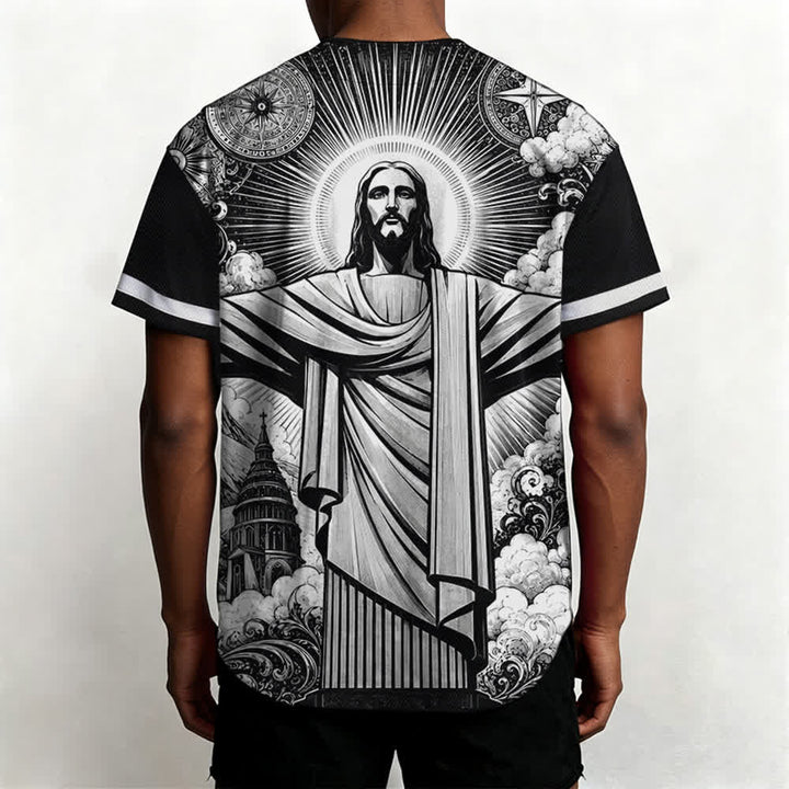 Christianartworkshop Maglia da baseball Halo Street con Gesù in bianco e nero - image 5