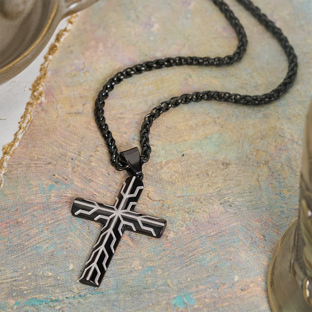 Collana con ciondolo a croce inciso con motivo a fulmine dorato e blu lucido Christianartworkshop : emblema senza tempo di dolce protezione celeste. - image 13
