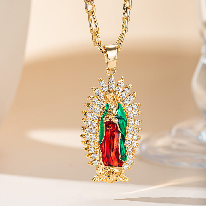 Christianartworkshop Collana con pendente a forma di aureola radiosa di Guadalupe: emblema di dolce benedizione celeste. - Nostra Signora A - image 0