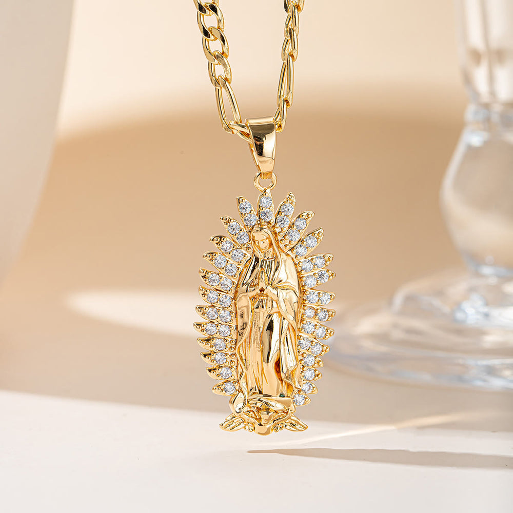 Christianartworkshop Collana con pendente a forma di aureola radiosa di Guadalupe: emblema di dolce benedizione celeste. - Nostra Signora B - image 1