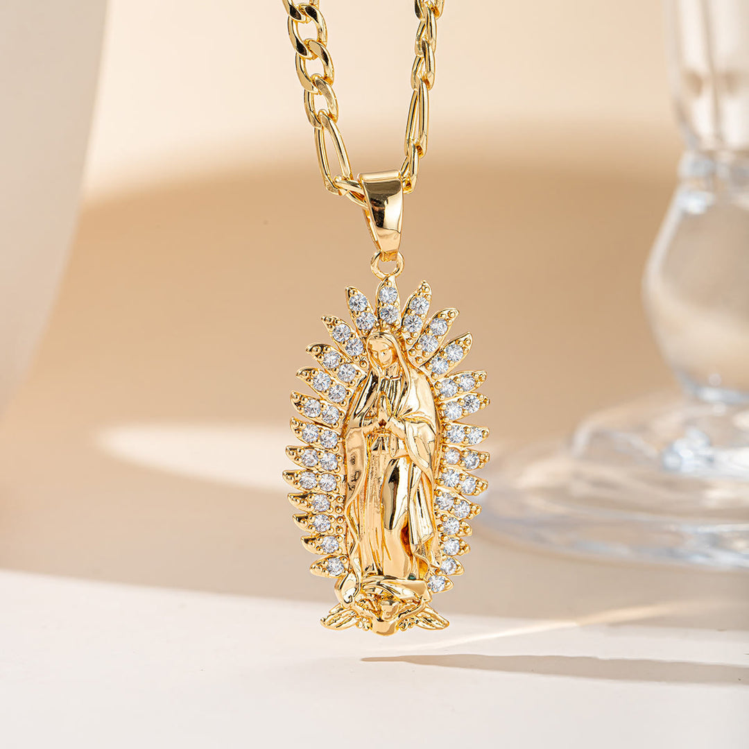 Christianartworkshop Collana con pendente a forma di aureola radiosa di Guadalupe: emblema di dolce benedizione celeste. - Nostra Signora B - image 1