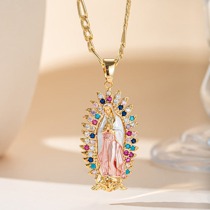 Christianartworkshop Collana con pendente a forma di aureola radiosa di Guadalupe: emblema di dolce benedizione celeste. - Nostra Signora E - image 4
