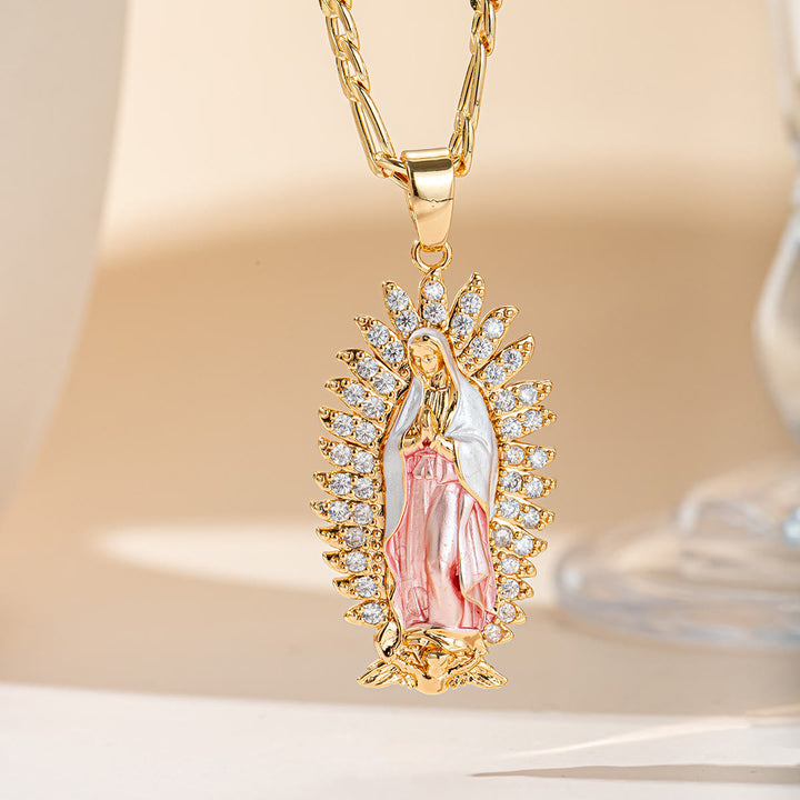 Christianartworkshop Collana con pendente a forma di aureola radiosa di Guadalupe: emblema di dolce benedizione celeste. - Nostra Signora C - image 2