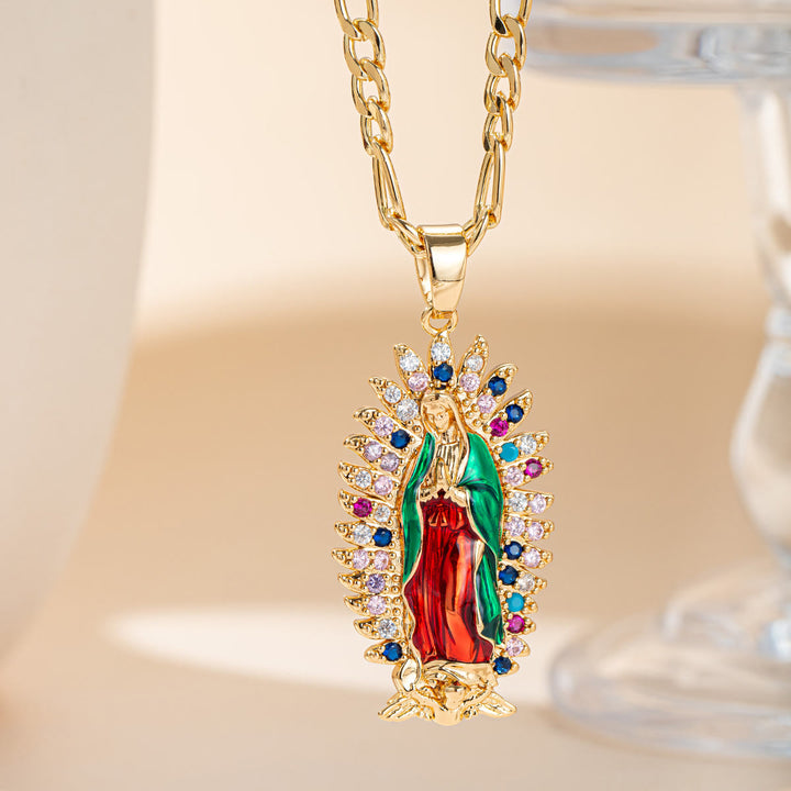 Christianartworkshop Collana con pendente a forma di aureola radiosa di Guadalupe: emblema di dolce benedizione celeste. - Nostra Signora F. - image 5