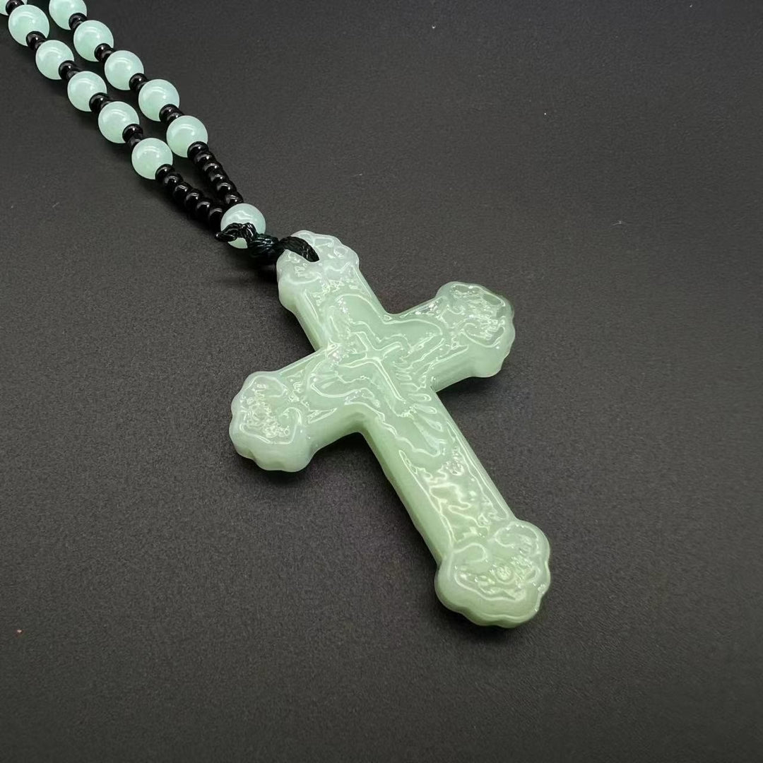 Ciondolo a croce in vetro testurizzato con filo di perline Christianartworkshop : emblema di serena grazia divina. - image 22