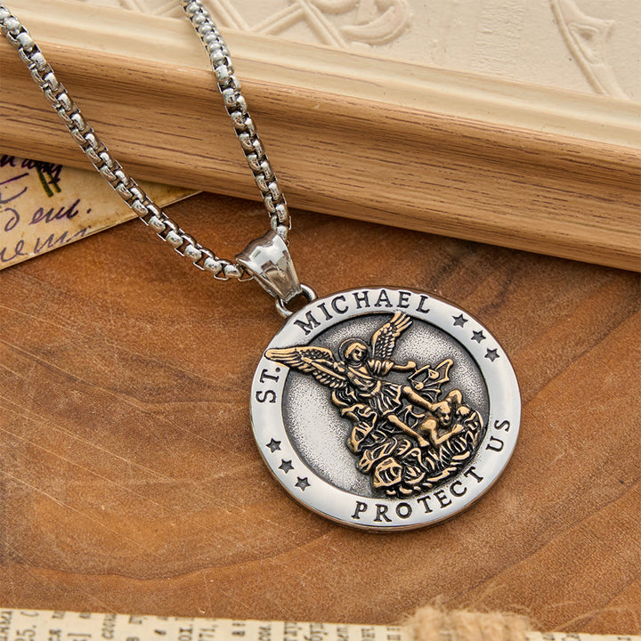 Christianartworkshop Collana classica con moneta di San Michele Proteggici: simbolo di sacra protezione permanente - Argento e oro - image 3