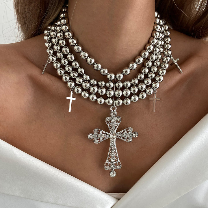 Christianartworkshop Collana girocollo di lusso con perline e croce scintillante: portatrice di calma e serenità celeste. - Argento - image 6