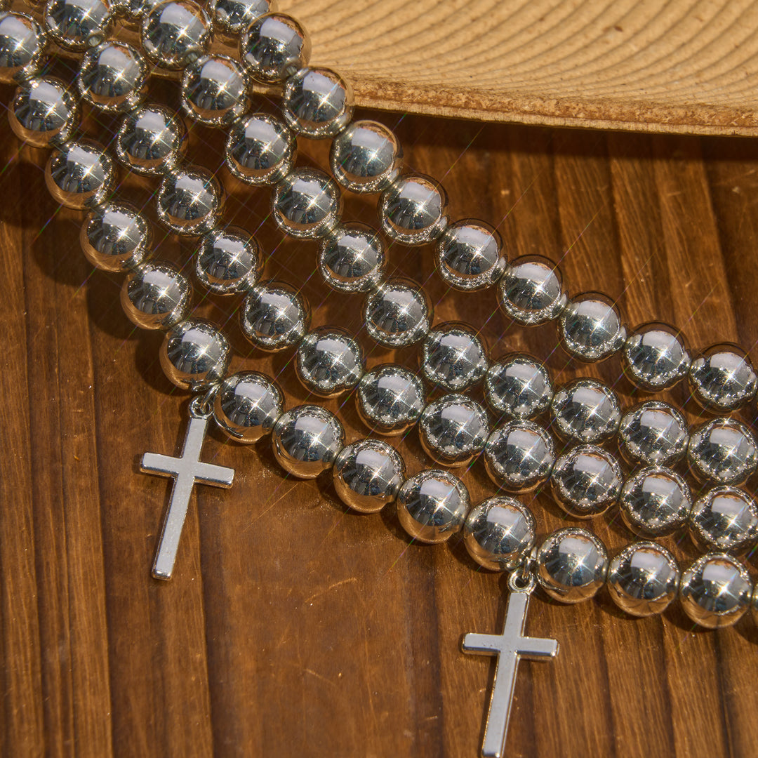 Christianartworkshop Collana girocollo di lusso con perline e croce scintillante: portatrice di calma e serenità celeste. - image 8
