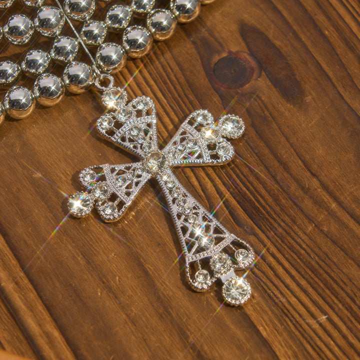Christianartworkshop Collana girocollo di lusso con perline e croce scintillante: portatrice di calma e serenità celeste. - image 9