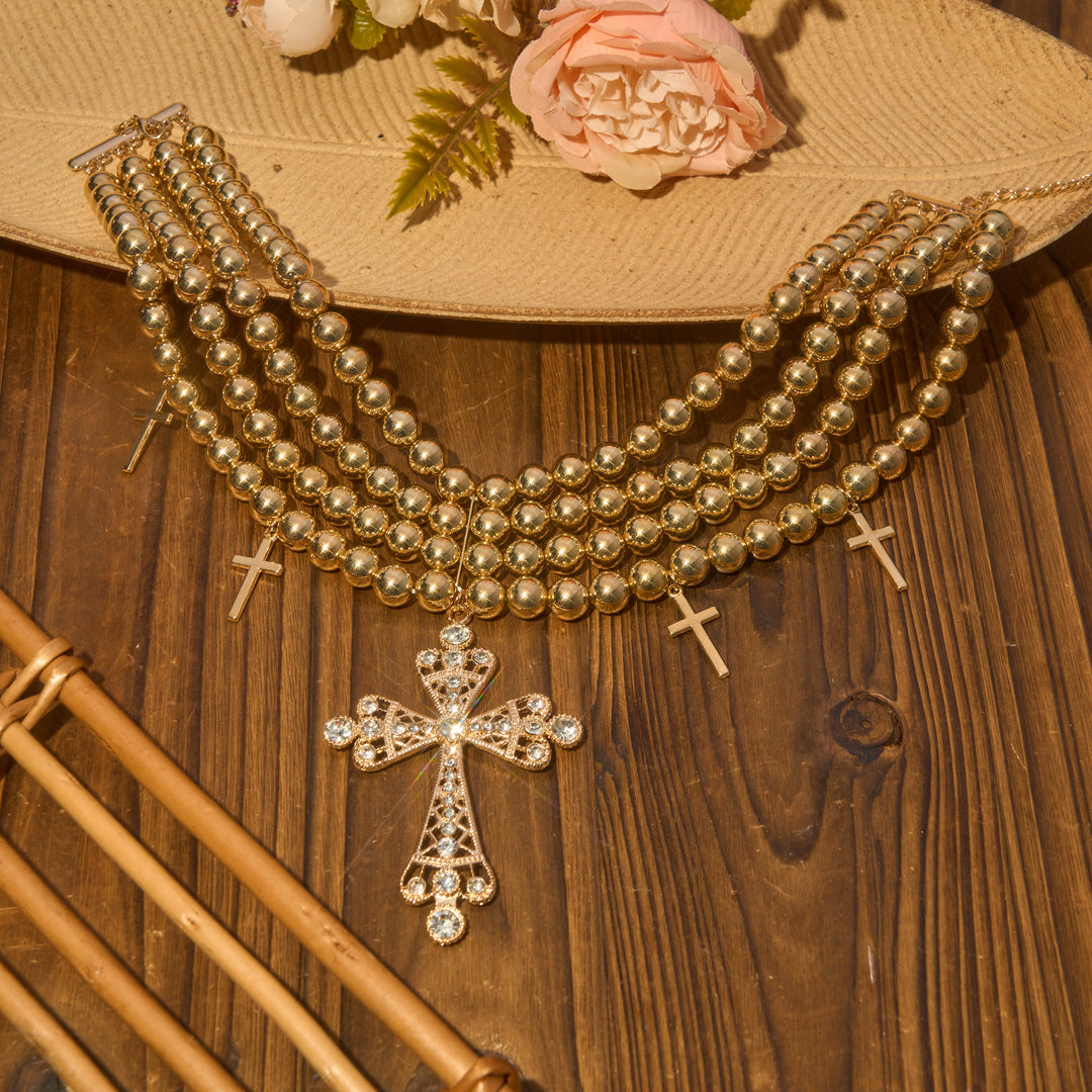 Christianartworkshop Collana girocollo di lusso con perline e croce scintillante: portatrice di calma e serenità celeste. - image 3