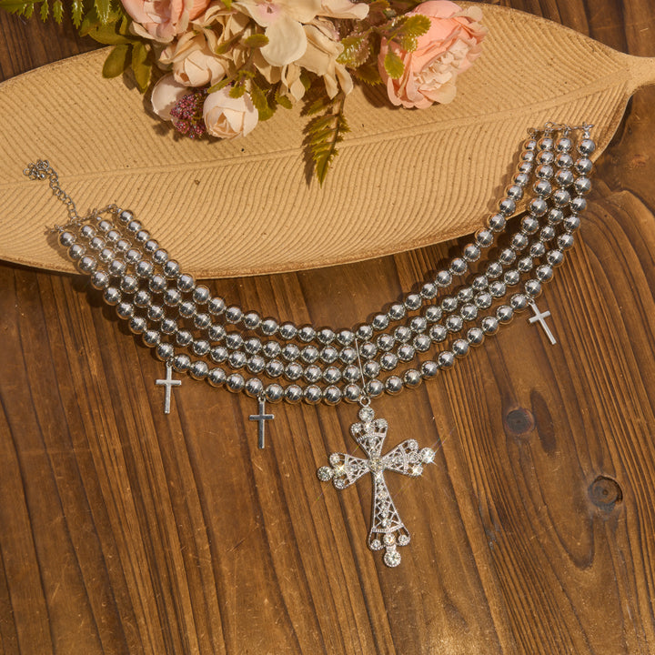 Christianartworkshop Collana girocollo di lusso con perline e croce scintillante: portatrice di calma e serenità celeste. - image 7