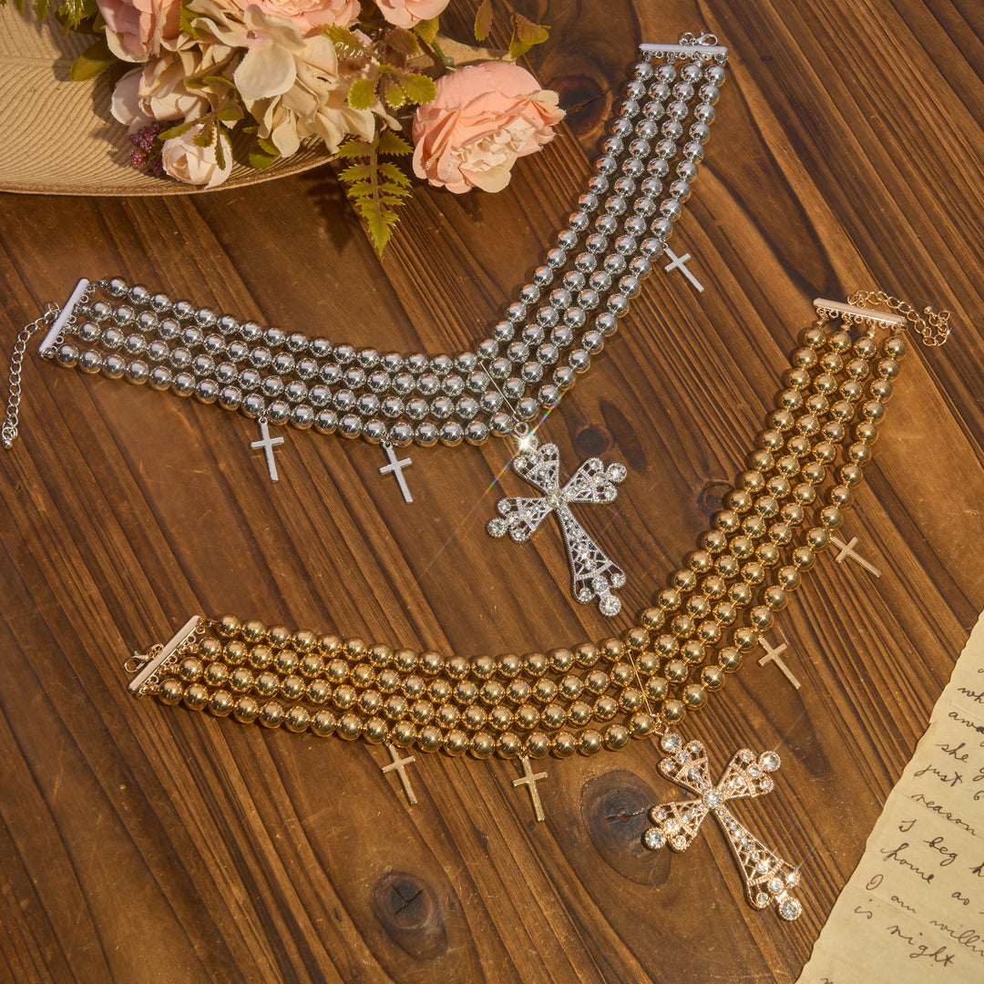 Christianartworkshop Collana girocollo di lusso con perline e croce scintillante: portatrice di calma e serenità celeste. - image 2