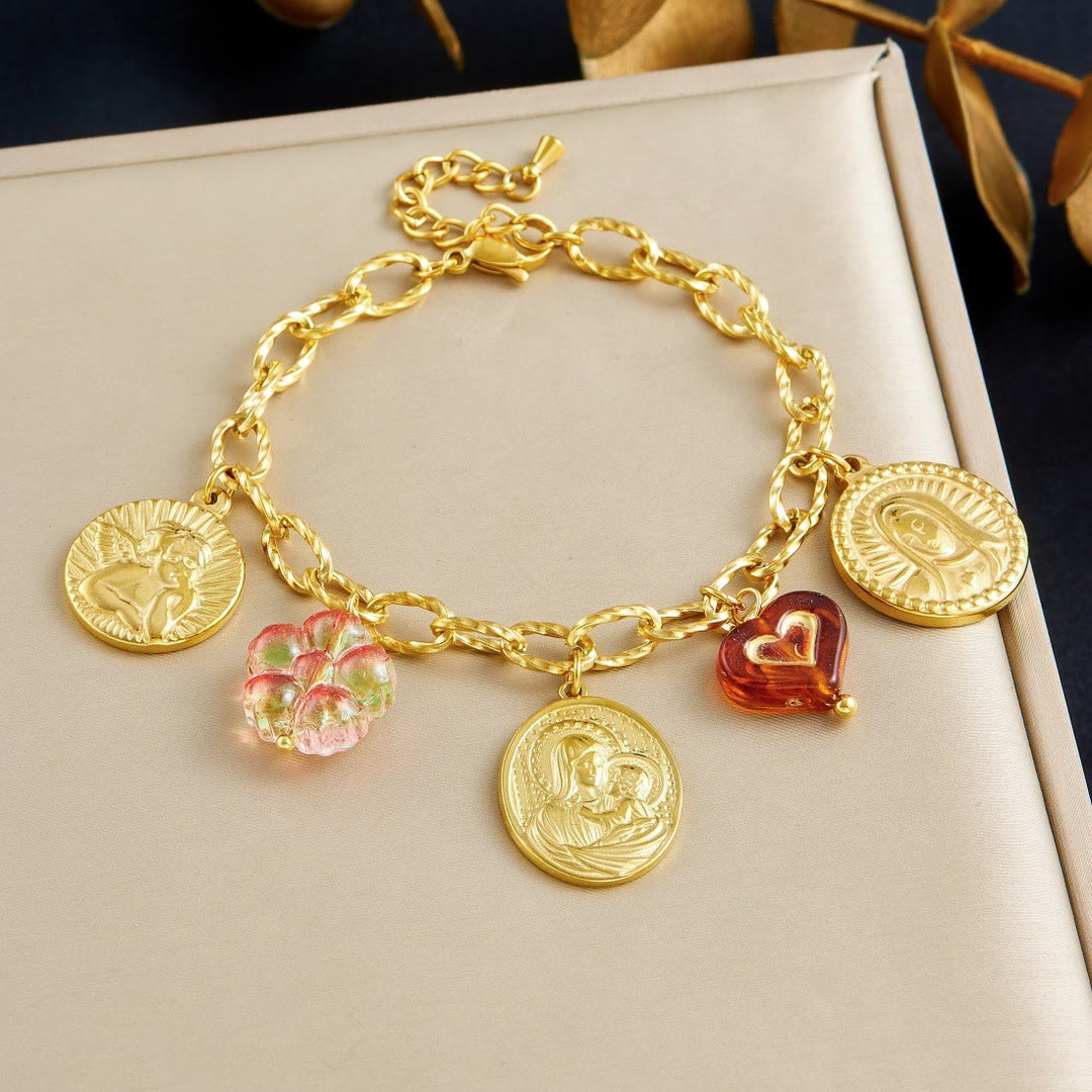 Christianartworkshop Set di collana con ritratto ornato della Vergine Maria e dei Cherubini: simbolo di pacifica guida celeste - Braccialetto - image 2