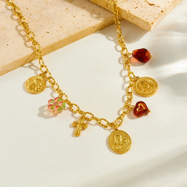 Christianartworkshop Set di collana con ritratto ornato della Vergine Maria e dei Cherubini: simbolo di pacifica guida celeste - Collana - image 0