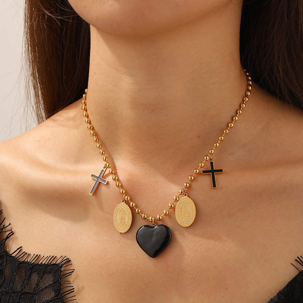 Christianartworkshop Collana vintage con croce e medaglione sacro: simbolo di dolce protezione celeste. - image 1