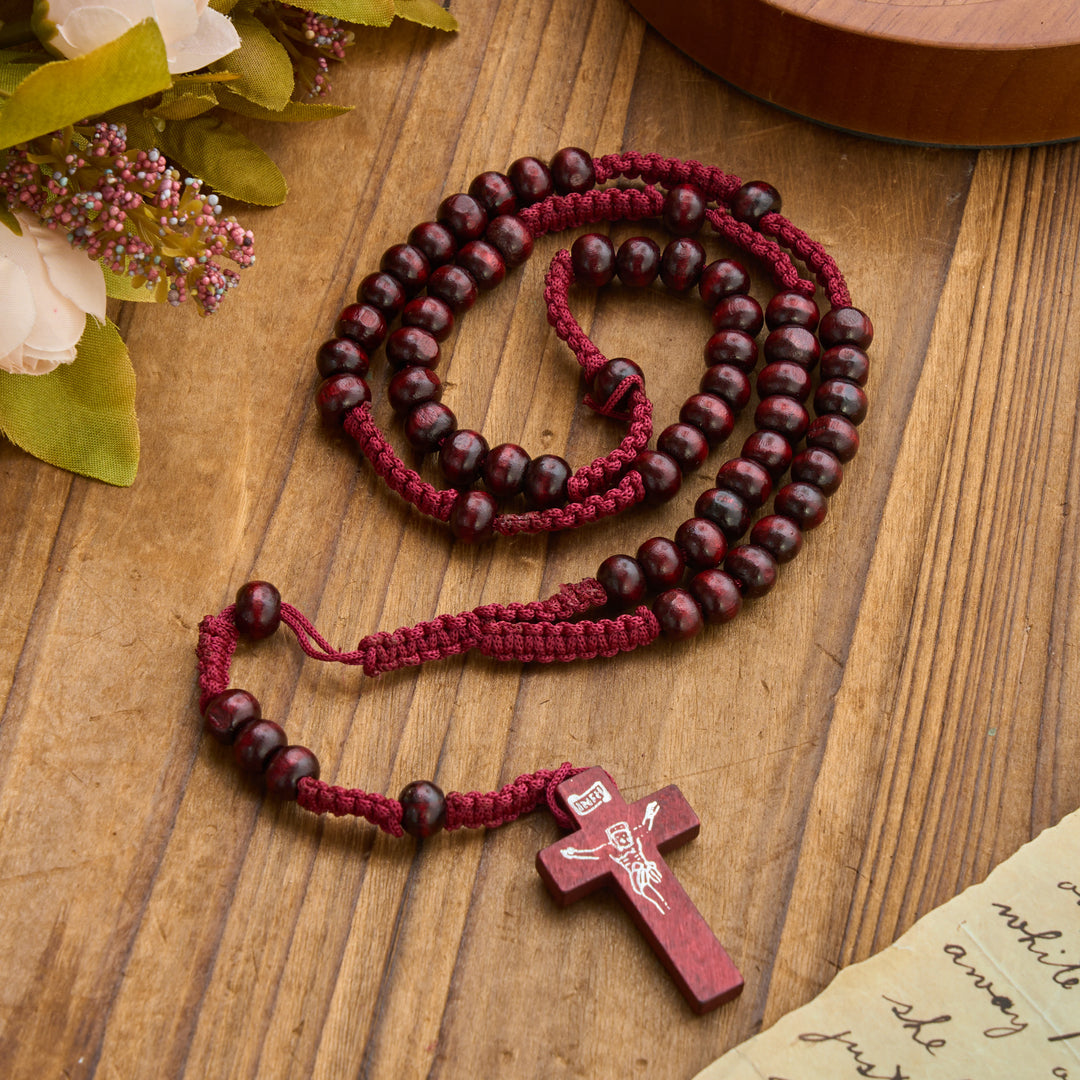 Christianartworkshop Rosario vintage con crocifisso in legno: emblema di radiosa grazia celeste. - Rosso - image 0