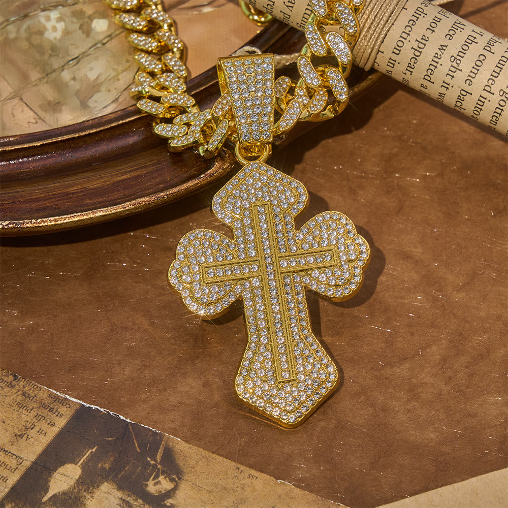 Christianartworkshop Collana con croce floreale spessa e scintillante: simbolo di robusta protezione sacra - D'oro - image 1