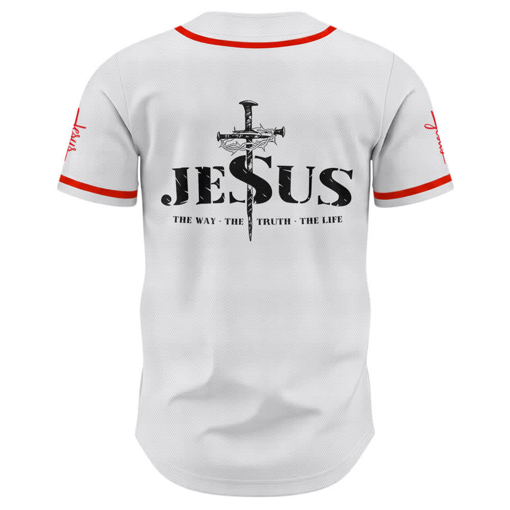 Maglia da baseball Christianartworkshop con stampa su entrambi i lati di Gesù, la Via, la Verità e la Croce. - image 16