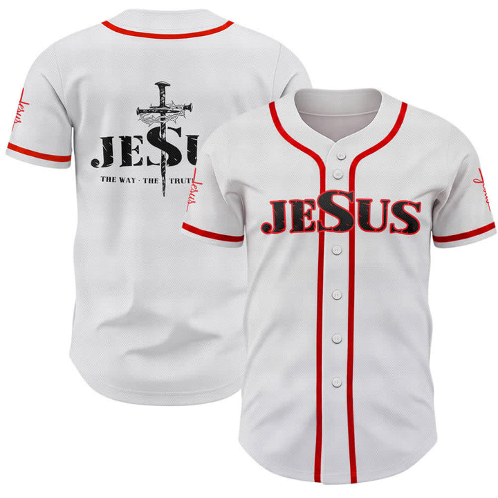 Maglia da baseball Christianartworkshop con stampa su entrambi i lati di Gesù, la Via, la Verità e la Croce. - Rosso - 5XL - image 14
