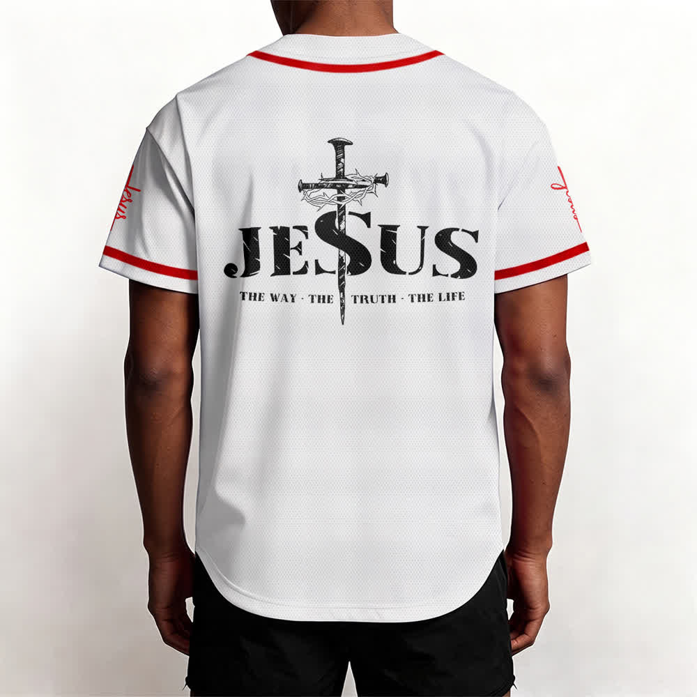 Maglia da baseball Christianartworkshop con stampa su entrambi i lati di Gesù, la Via, la Verità e la Croce. - image 20