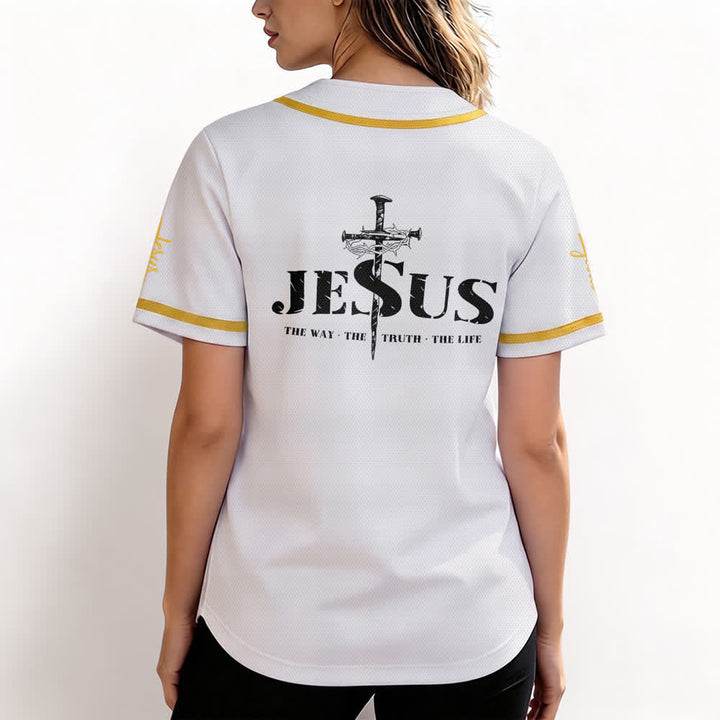 Maglia da baseball Christianartworkshop con stampa su entrambi i lati di Gesù, la Via, la Verità e la Croce. - image 4