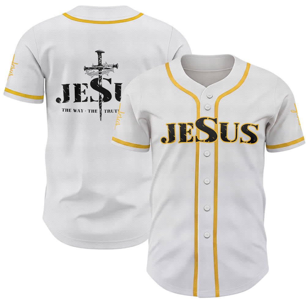 Maglia da baseball Christianartworkshop con stampa su entrambi i lati di Gesù, la Via, la Verità e la Croce. - Giallo - 5XL - image 0