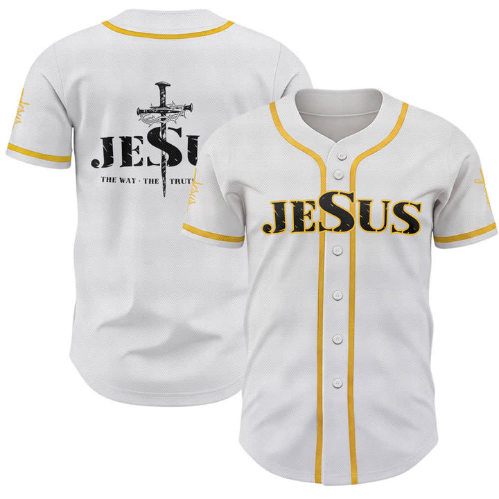 Maglia da baseball Christianartworkshop con stampa su entrambi i lati di Gesù, la Via, la Verità e la Croce. - Giallo - 5XL - image 0