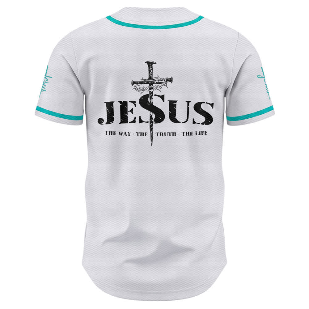 Maglia da baseball Christianartworkshop con stampa su entrambi i lati di Gesù, la Via, la Verità e la Croce. - image 30