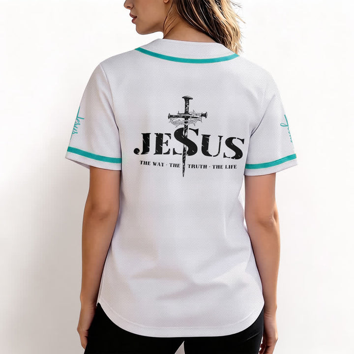 Maglia da baseball Christianartworkshop con stampa su entrambi i lati di Gesù, la Via, la Verità e la Croce. - image 32