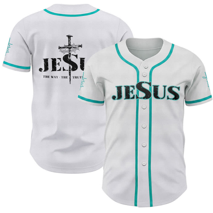 Maglia da baseball Christianartworkshop con stampa su entrambi i lati di Gesù, la Via, la Verità e la Croce. - Lago Blu - 5XL - image 28