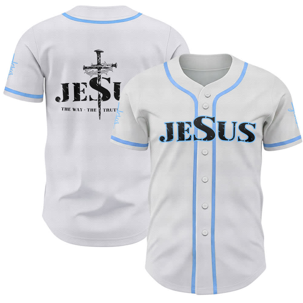 Maglia da baseball Christianartworkshop con stampa su entrambi i lati di Gesù, la Via, la Verità e la Croce. - Blu celeste - 5XL - image 35