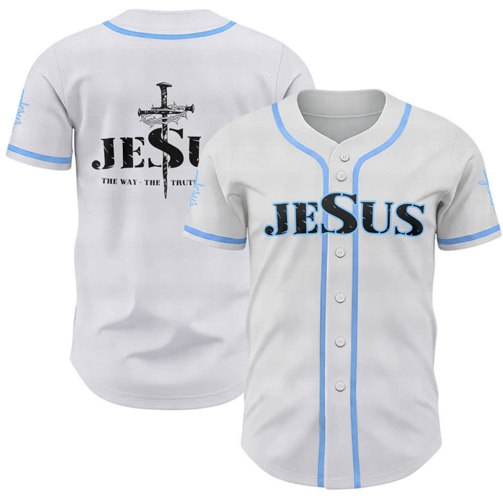 Maglia da baseball Christianartworkshop con stampa su entrambi i lati di Gesù, la Via, la Verità e la Croce. - Blu celeste - 5XL - image 35