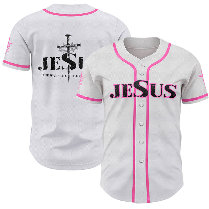 Maglia da baseball Christianartworkshop con stampa su entrambi i lati di Gesù, la Via, la Verità e la Croce. - Rosa - 5XL - image 42