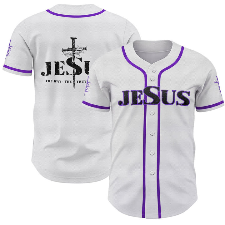 Maglia da baseball Christianartworkshop con stampa su entrambi i lati di Gesù, la Via, la Verità e la Croce. - Viola - 5XL - image 56