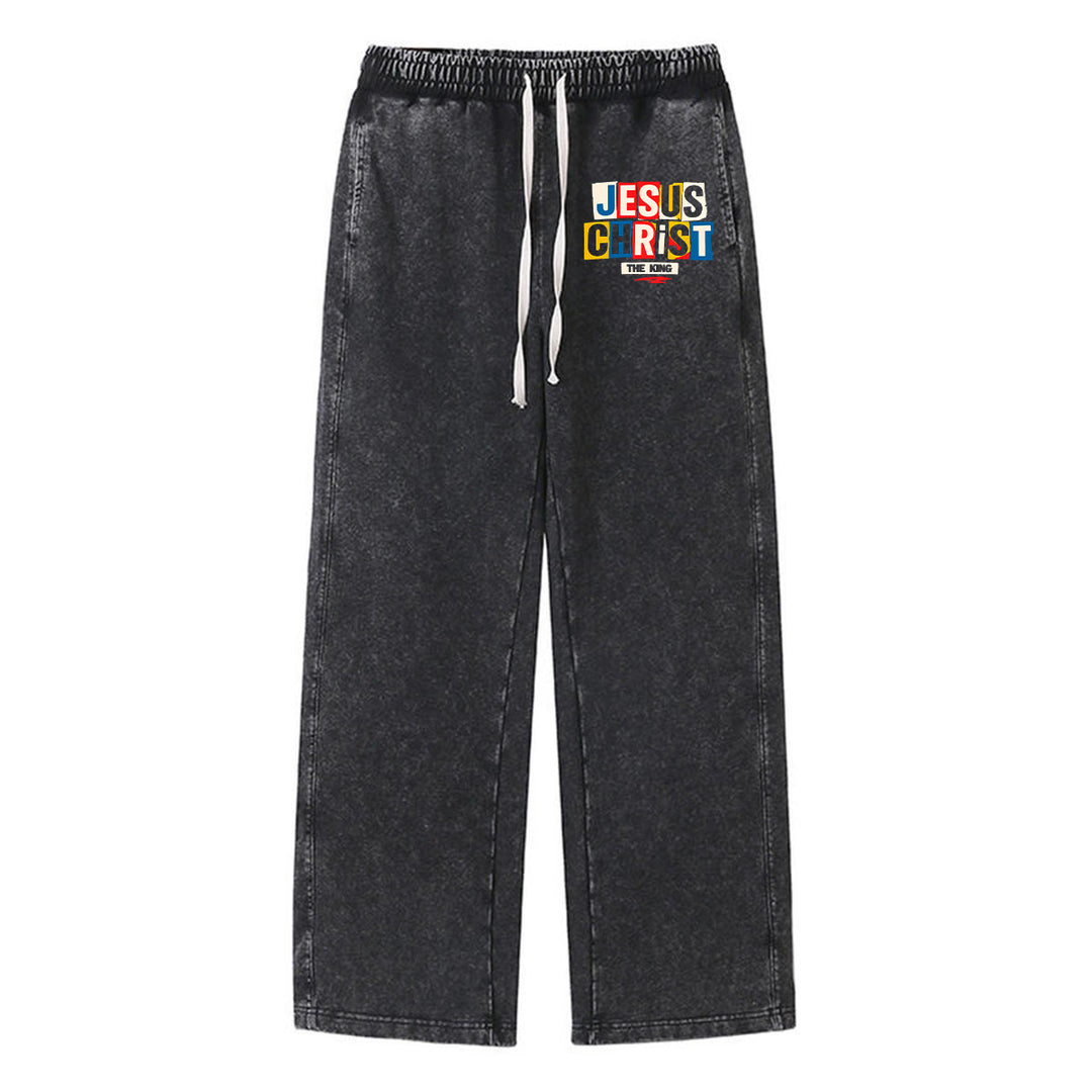 Pantaloni della tuta lavati con stampa retrò multicolore di Gesù Cristo Re, Christianartworkshop. - Nero - XL - image 0