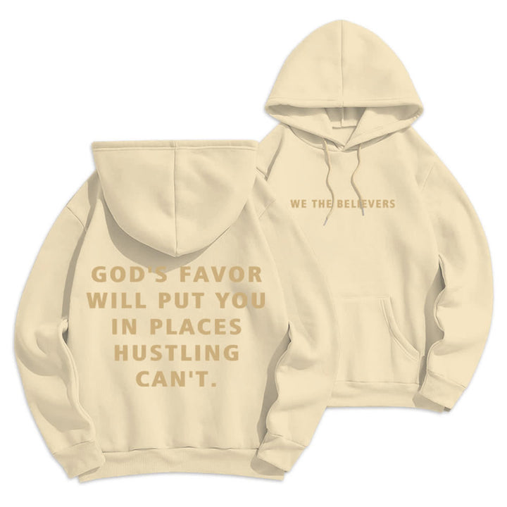 Christianartworkshop Felpa con cappuccio foderata in pile stile streetwear God's Favor - Beige - 2XL - image 18