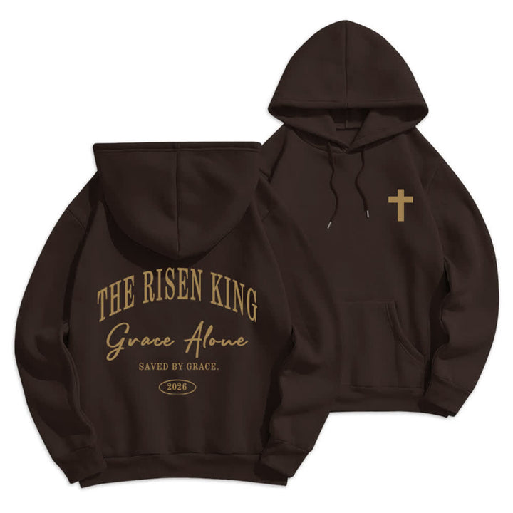 Christianartworkshop Felpa con cappuccio grigio chiaro "The Risen King Grace Alone" - Marrone - 2XL - image 15