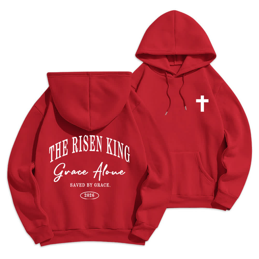 Christianartworkshop Felpa con cappuccio grigio chiaro "The Risen King Grace Alone" - Rosso - 2XL - image 12